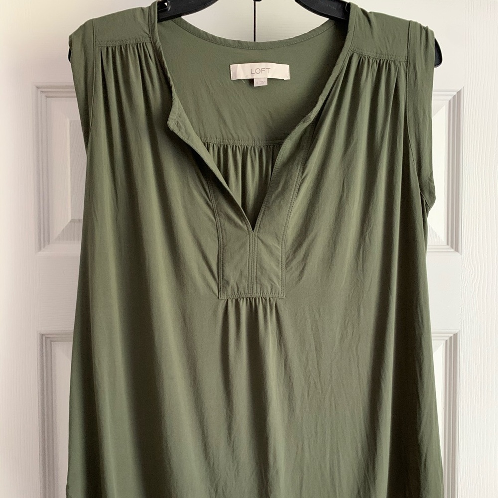 LOFT Sleeveless Top, Olive, Size S (fits like L)